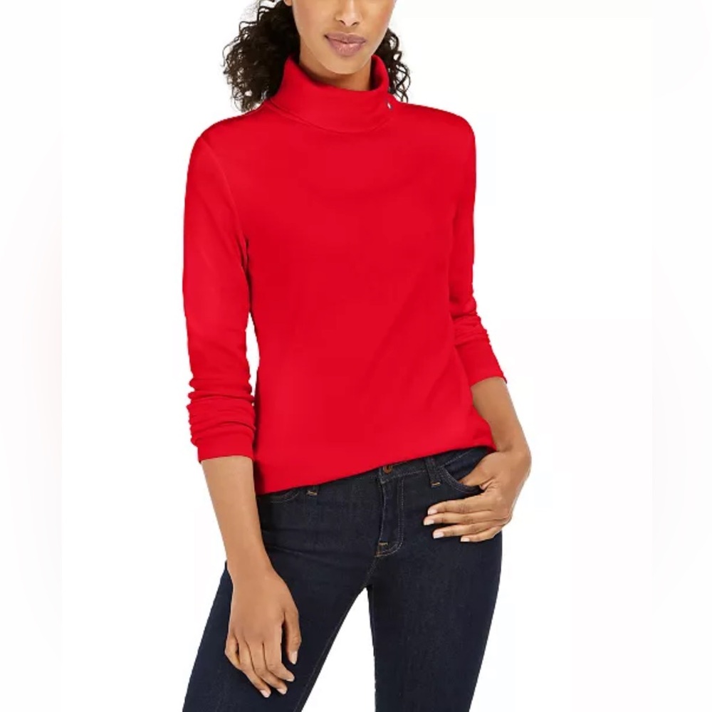 Y2K_ Tommy Hilfiger Red Fleece S Polo Crowl Neck Sweater_S